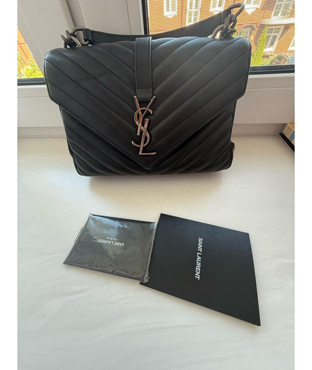 SAINT LAURENT Черная кожаная сумка с короткими ручками, фото 6