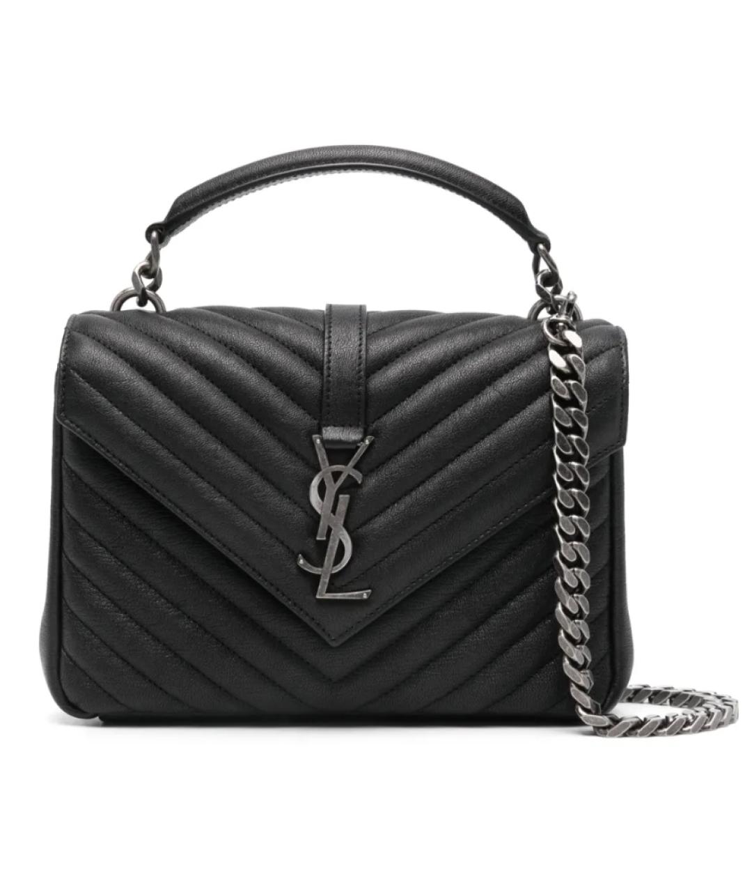 SAINT LAURENT Черная кожаная сумка с короткими ручками, фото 7