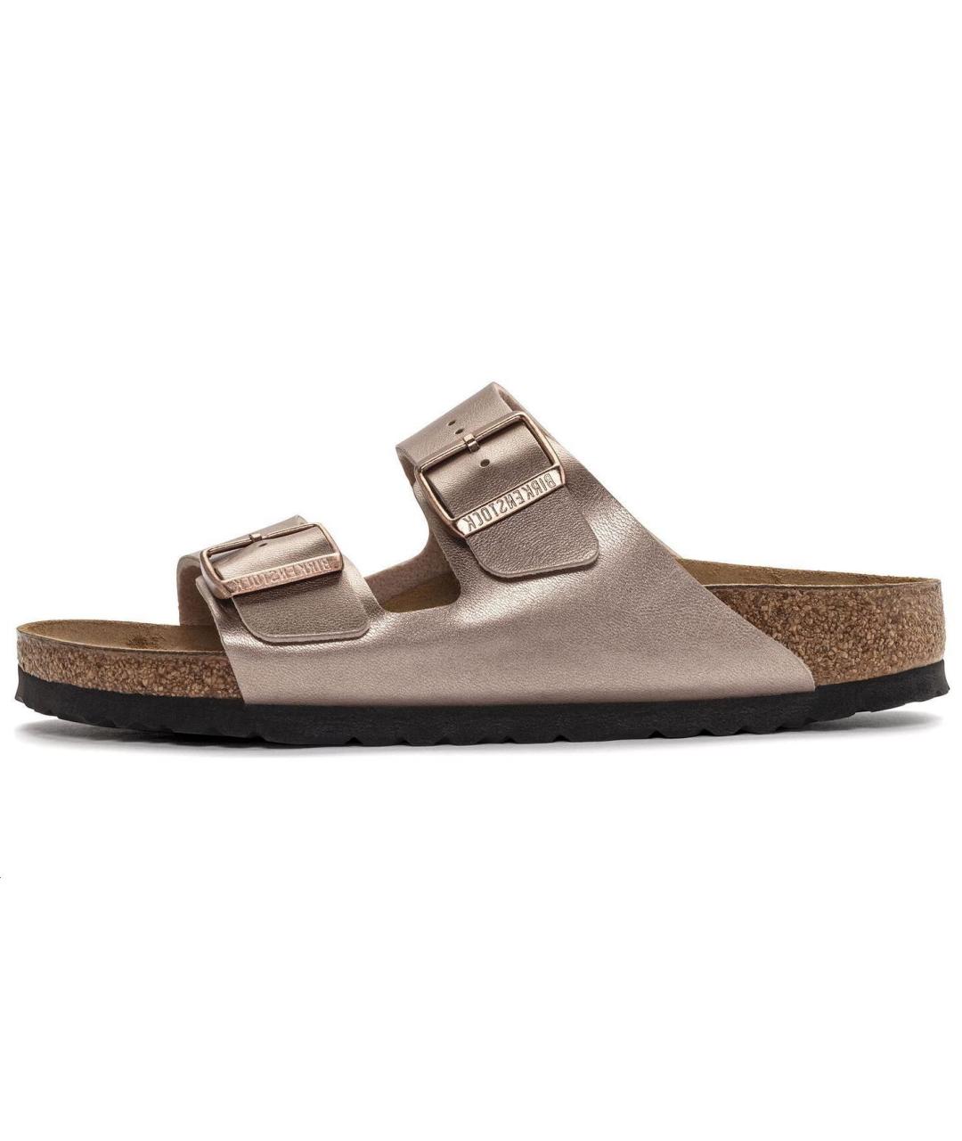 BIRKENSTOCK Золотые кожаные сандалии, фото 2