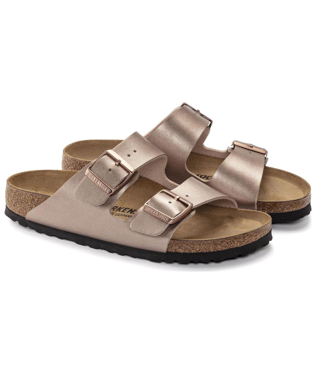 BIRKENSTOCK Золотые кожаные сандалии, фото 4