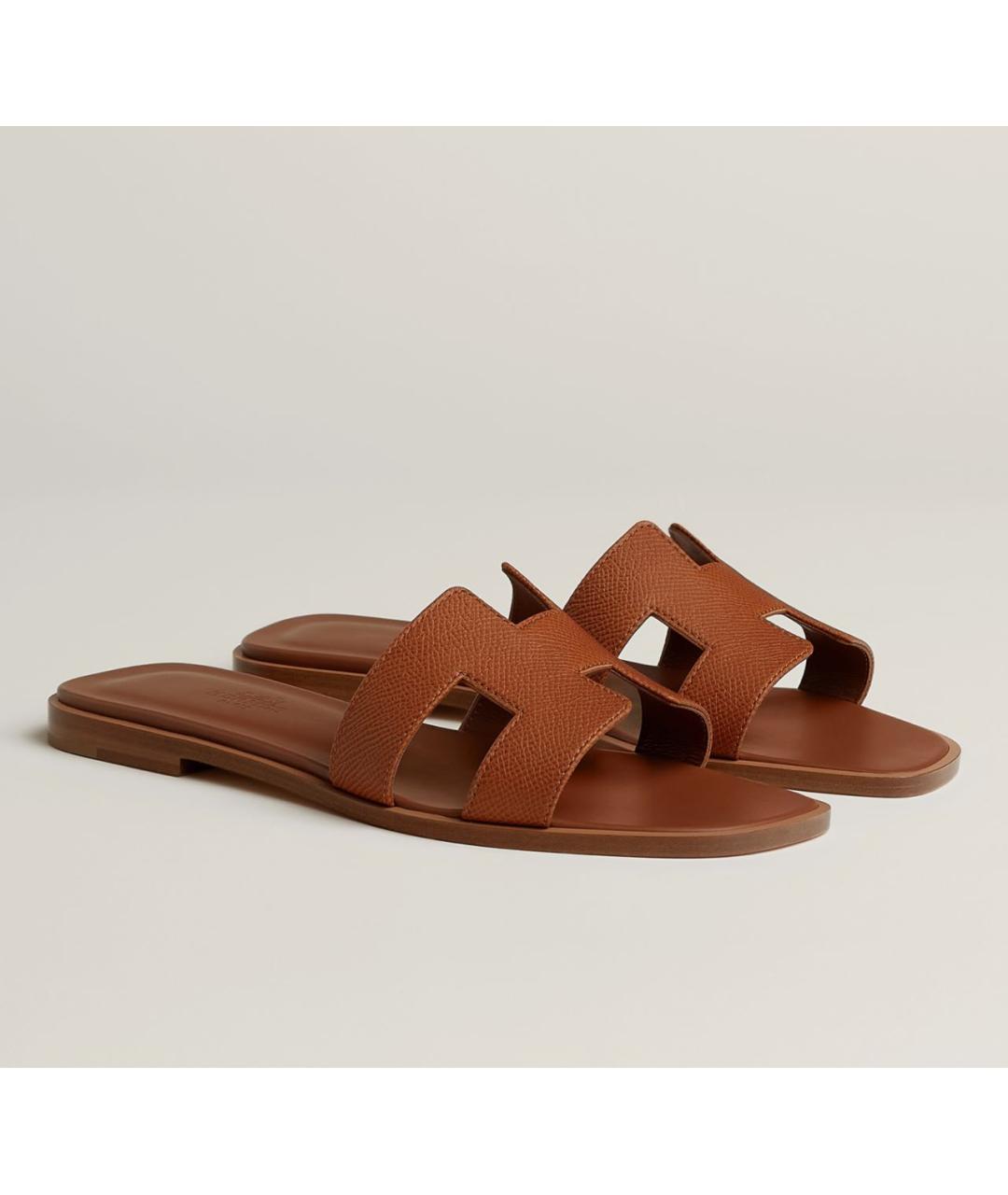 HERMES Коричневые кожаные шлепанцы, фото 2