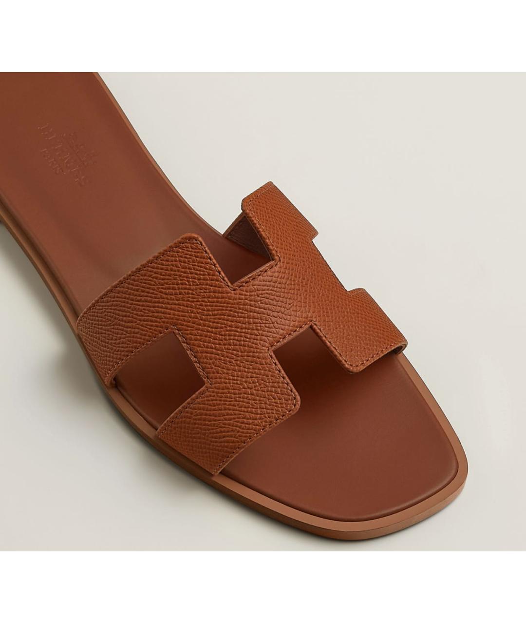 HERMES Коричневые кожаные шлепанцы, фото 4