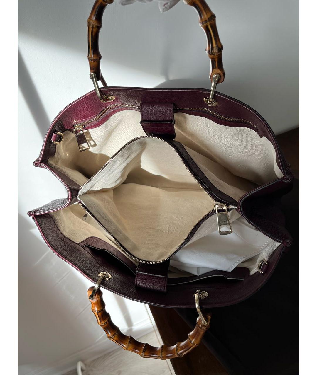 GUCCI Бордовая кожаная сумка тоут, фото 4