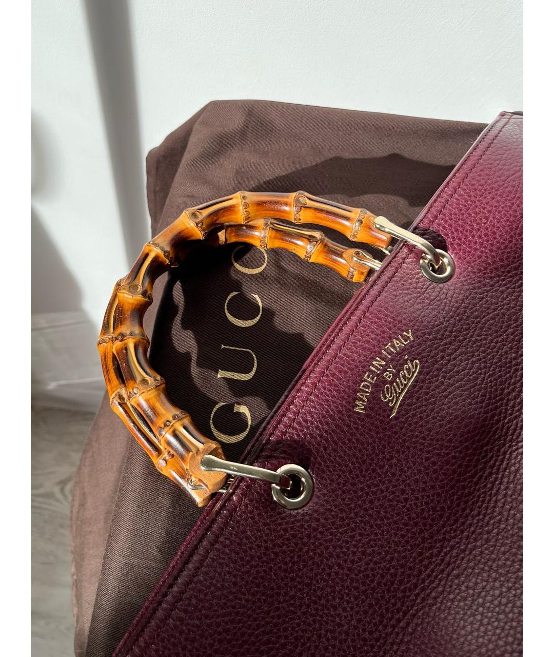GUCCI Бордовая кожаная сумка тоут, фото 5