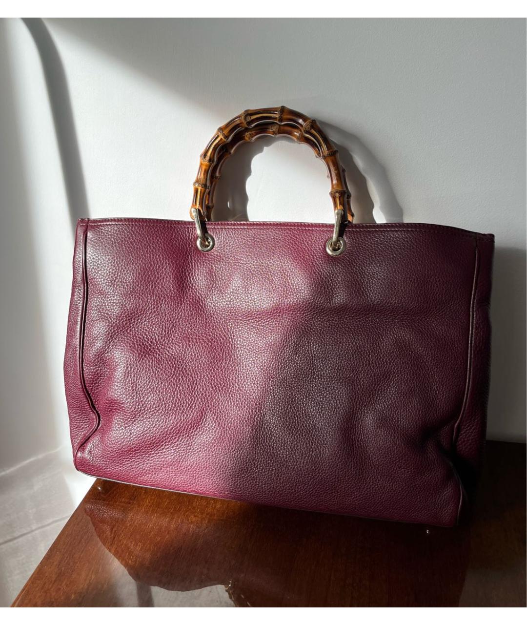 GUCCI Бордовая кожаная сумка тоут, фото 3