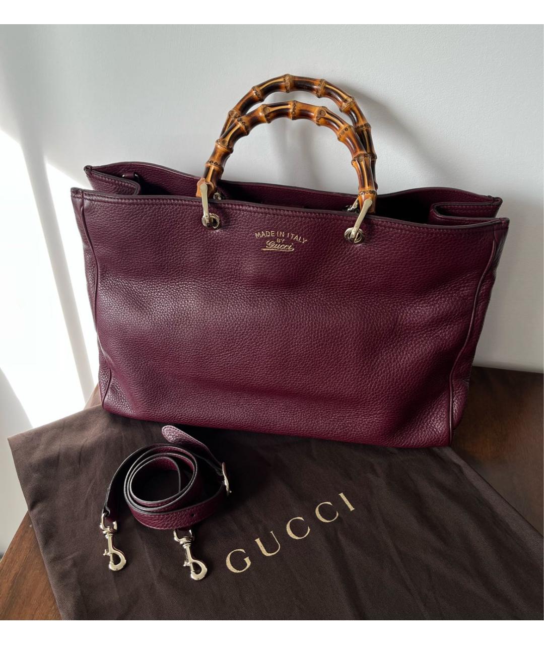 GUCCI Бордовая кожаная сумка тоут, фото 2