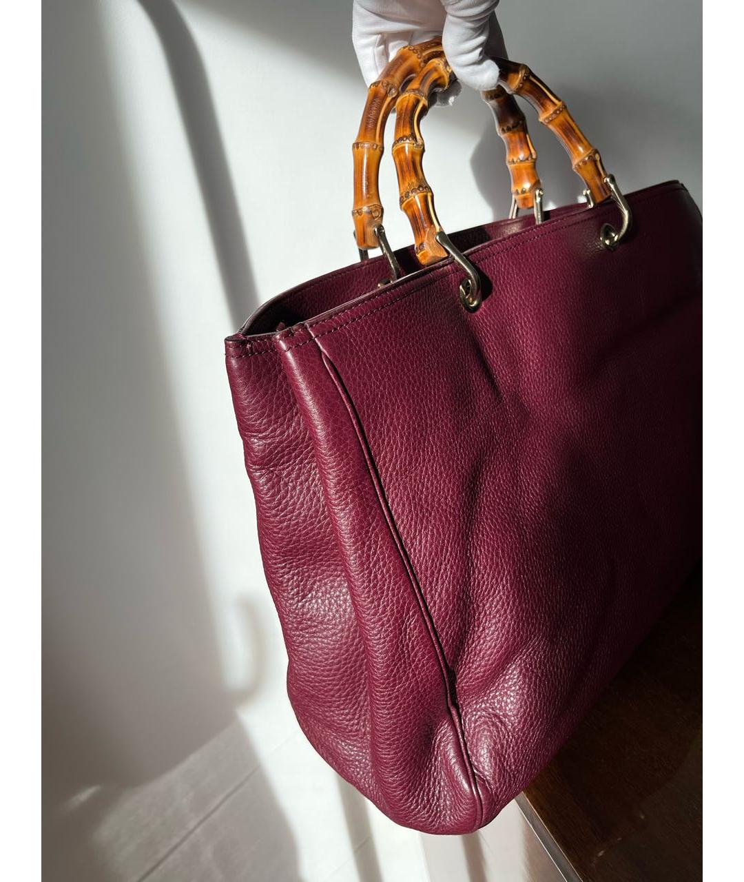 GUCCI Бордовая кожаная сумка тоут, фото 6