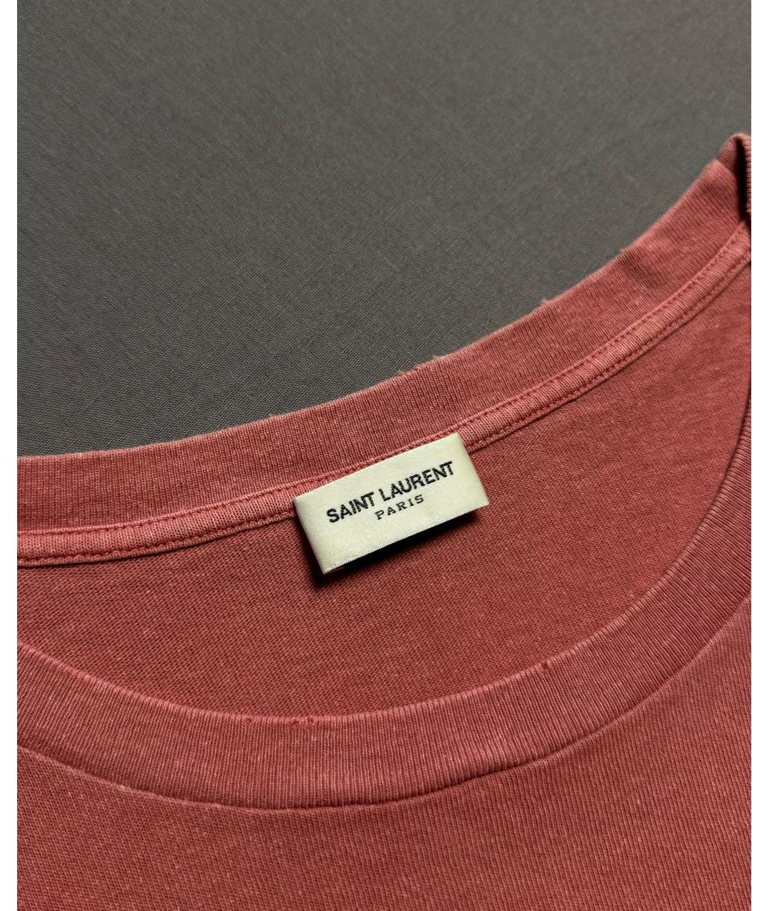 SAINT LAURENT Коралловая хлопковая футболка, фото 3