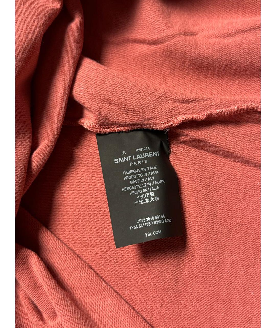 SAINT LAURENT Коралловая хлопковая футболка, фото 4