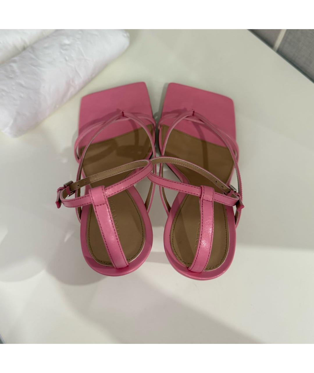 BOTTEGA VENETA Розовые кожаные босоножки, фото 3