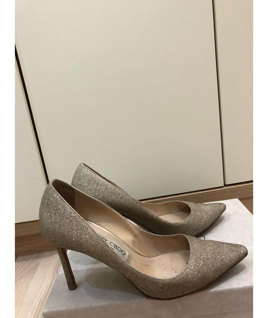 JIMMY CHOO Золотые текстильные туфли, фото 5