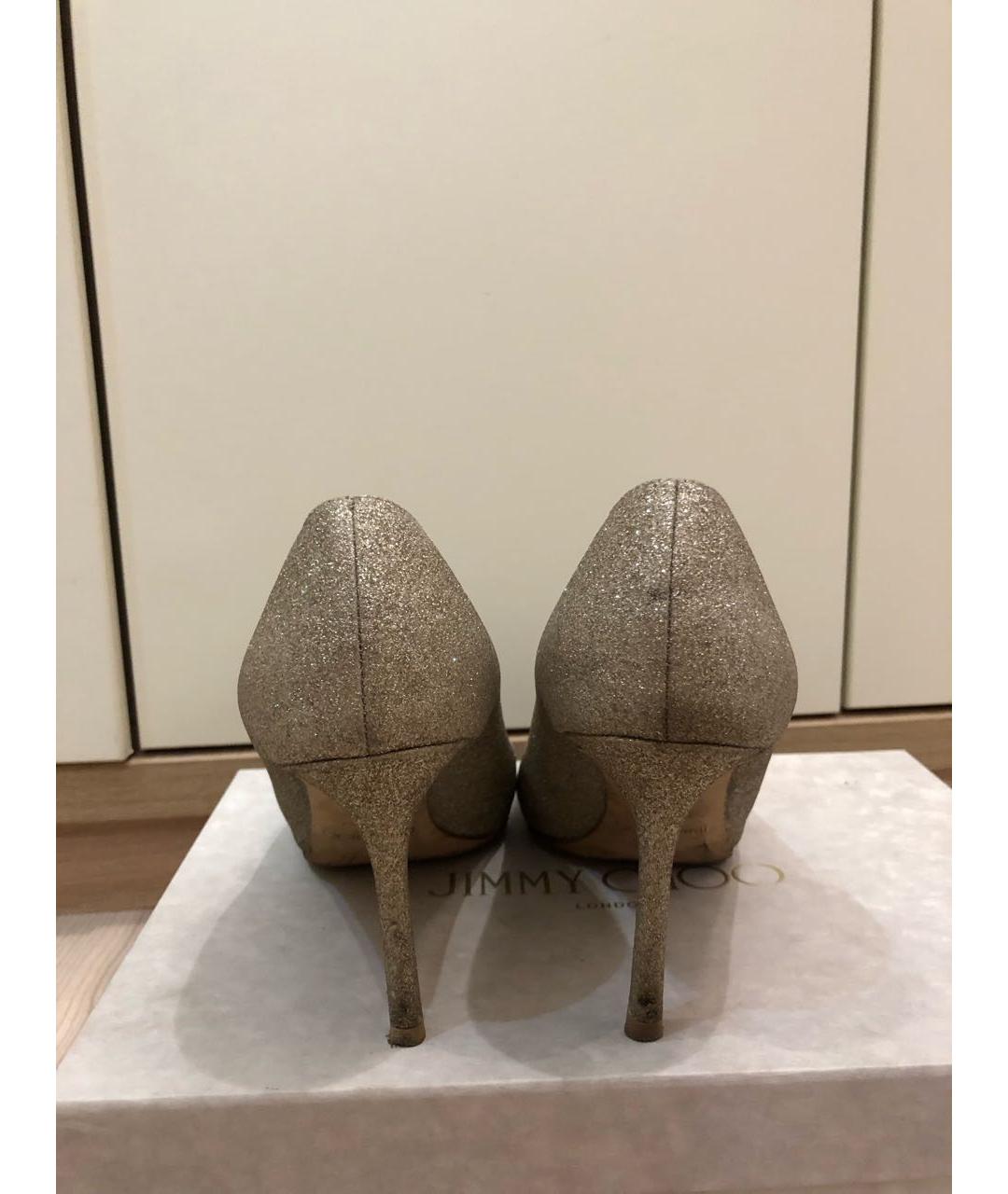 JIMMY CHOO Золотые текстильные туфли, фото 4