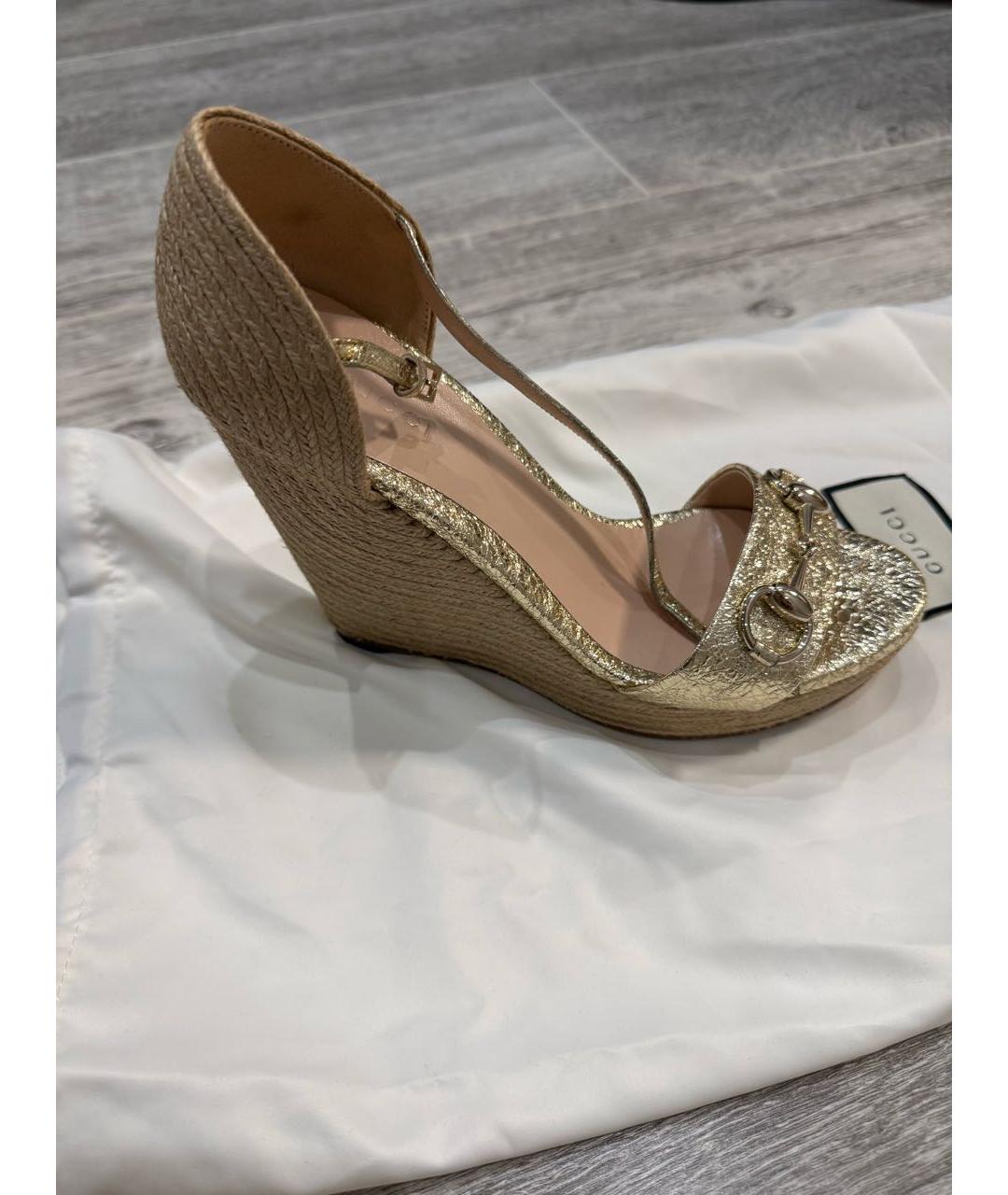 GUCCI Золотые босоножки, фото 5