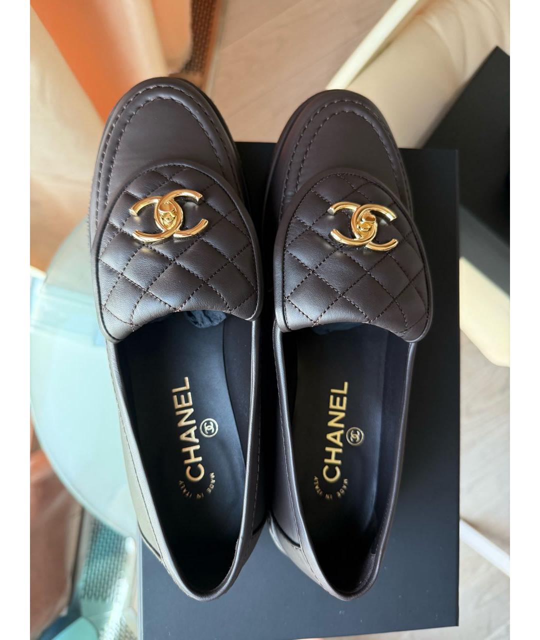 CHANEL Коричневые кожаные лоферы, фото 3