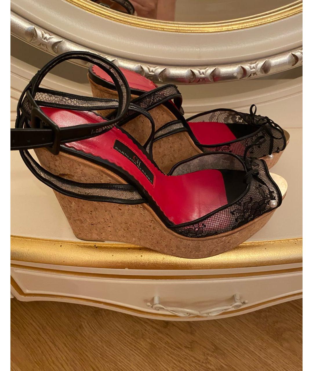 CAROLINA HERRERA Черные текстильные босоножки, фото 6