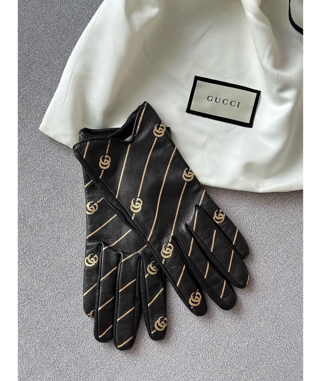 GUCCI Черные кожаные перчатки, фото 2