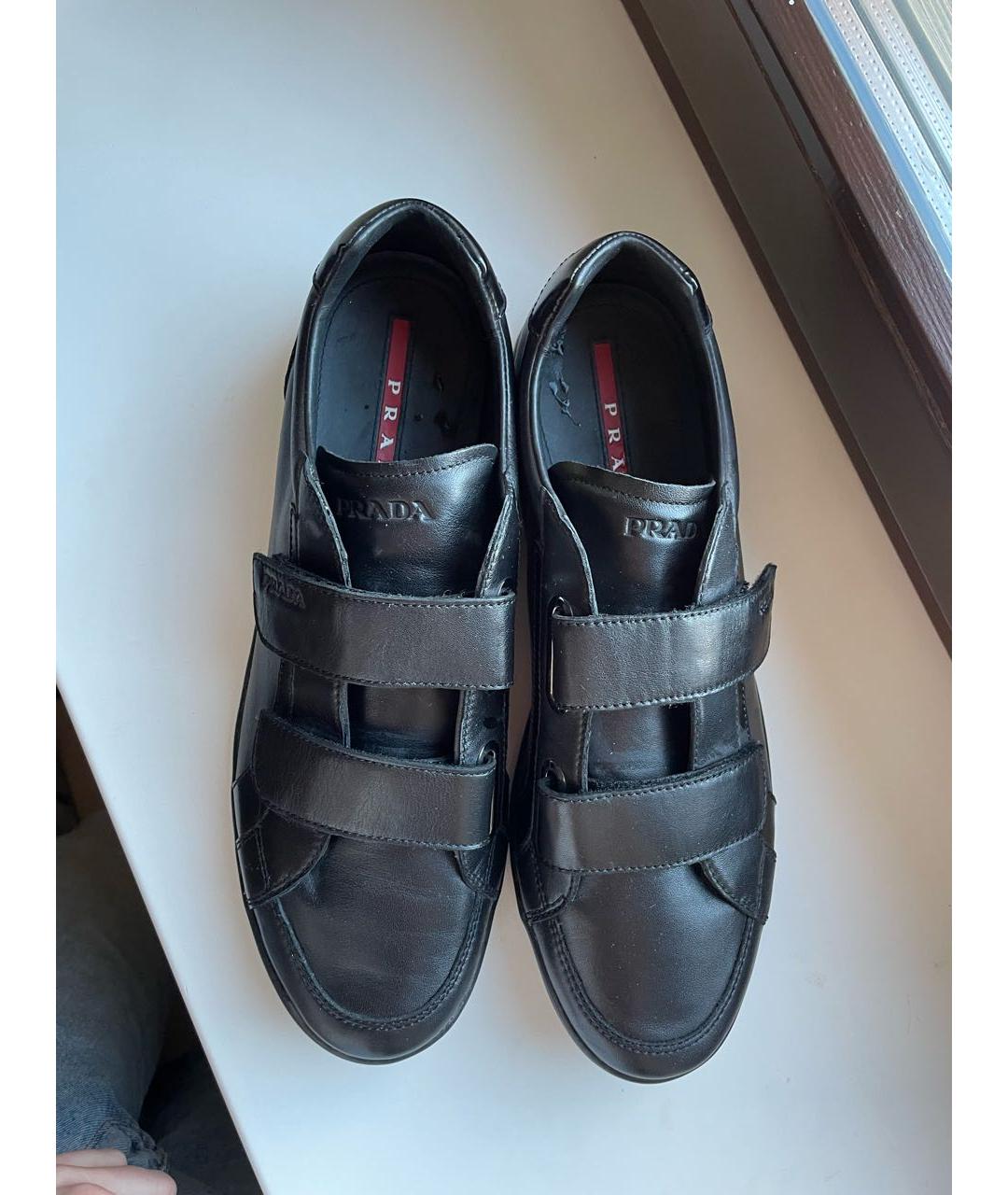 PRADA Черные кожаные низкие кроссовки / кеды, фото 2