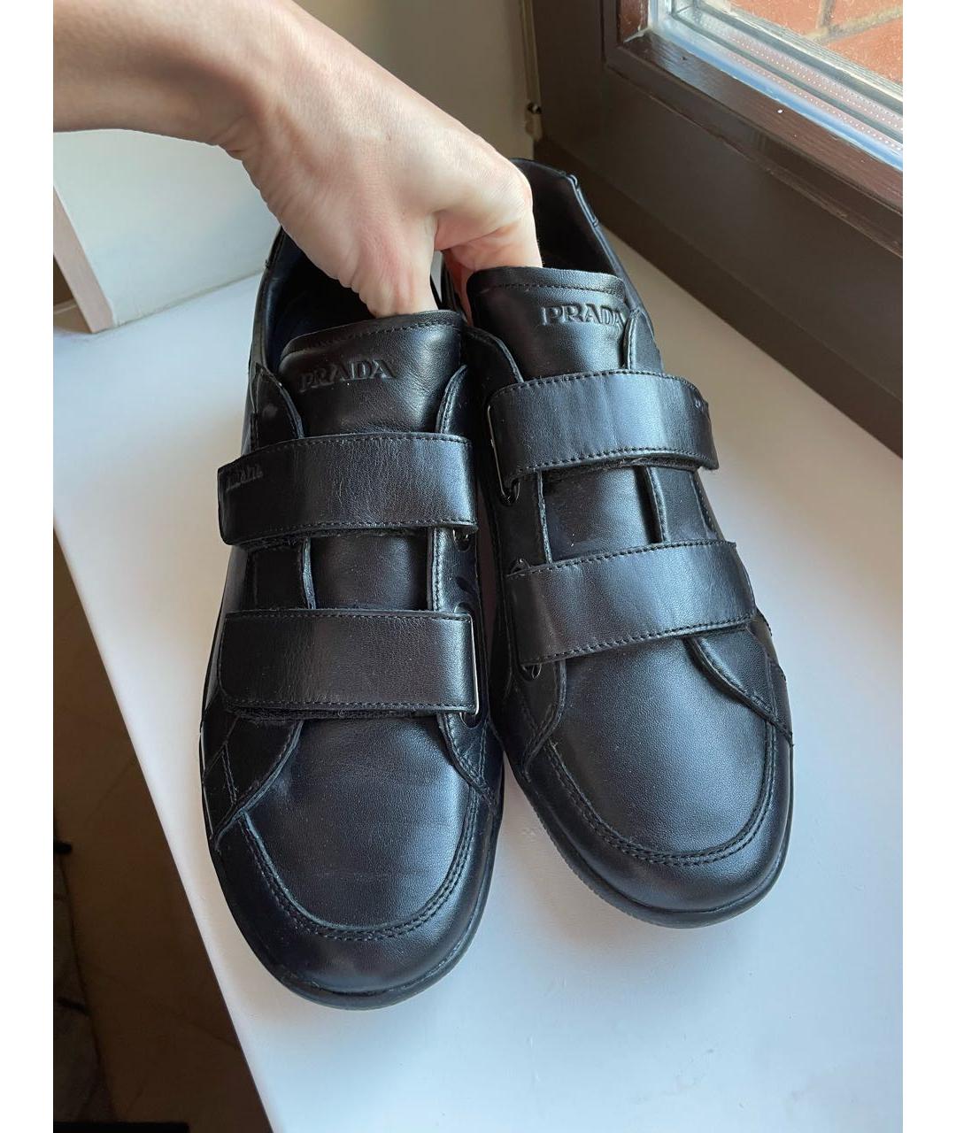 PRADA Черные кожаные низкие кроссовки / кеды, фото 6