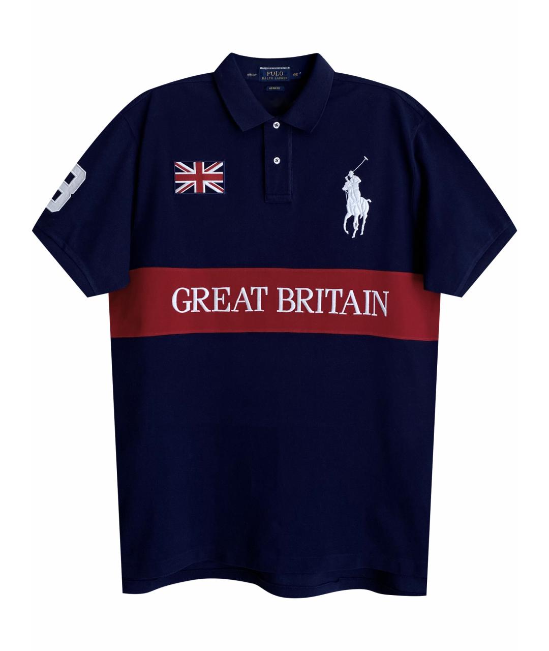 POLO RALPH LAUREN Темно-синее хлопковое поло с коротким рукавом, фото 1