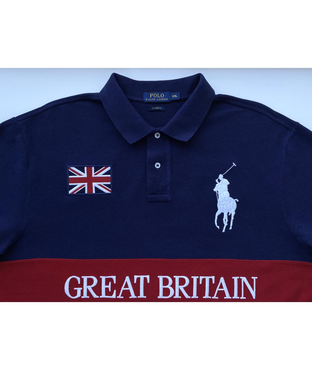 POLO RALPH LAUREN Темно-синее хлопковое поло с коротким рукавом, фото 3