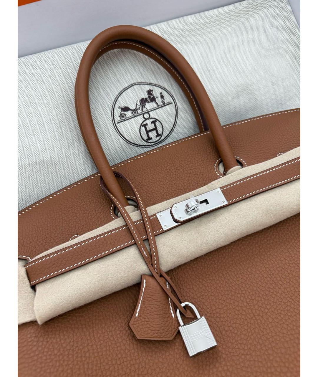 HERMES Коричневая кожаная сумка с короткими ручками, фото 4