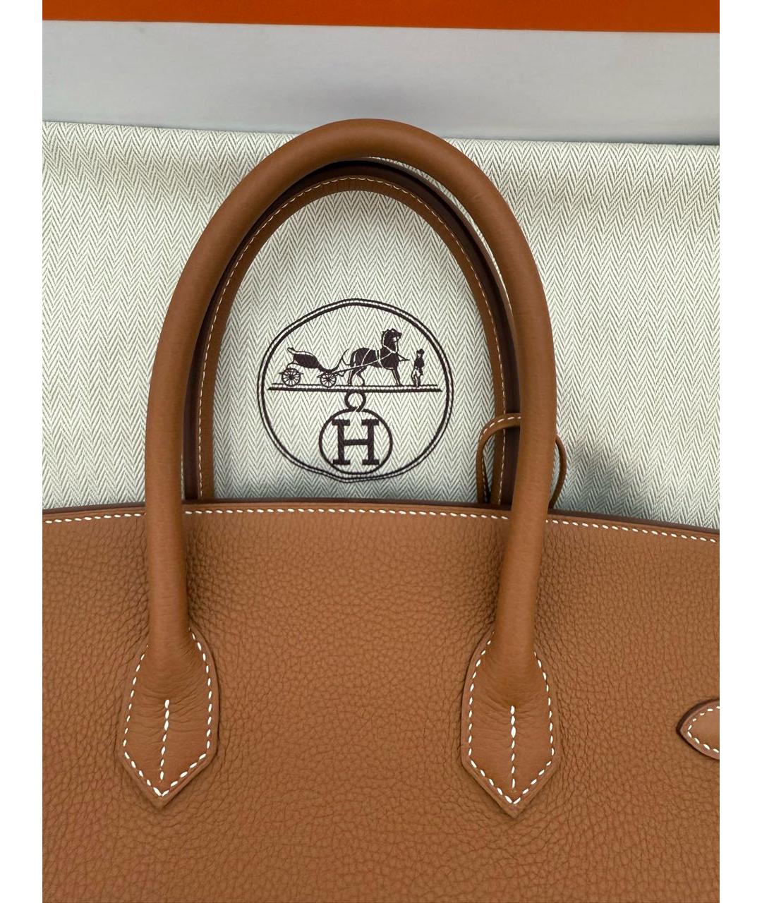 HERMES Коричневая кожаная сумка с короткими ручками, фото 7