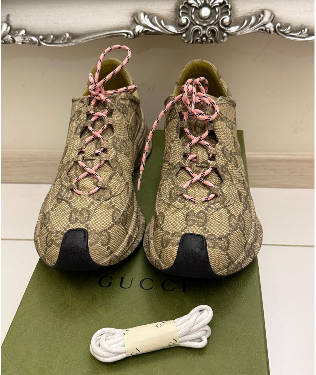 GUCCI Бежевые кожаные кроссовки, фото 2