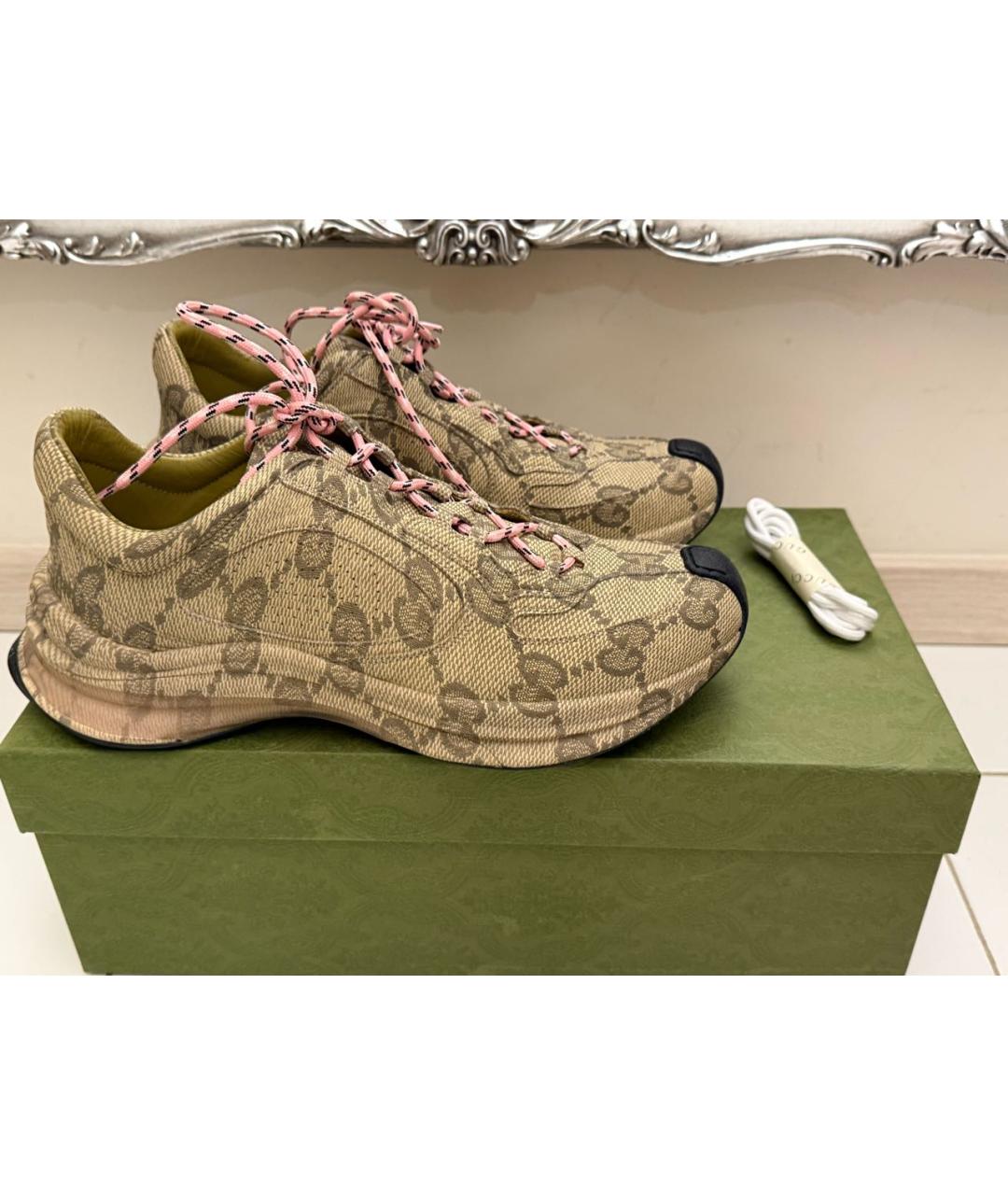 GUCCI Бежевые кожаные кроссовки, фото 5