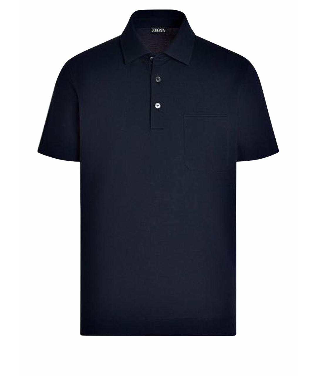 ERMENEGILDO ZEGNA Темно-синее хлопковое поло с коротким рукавом, фото 1