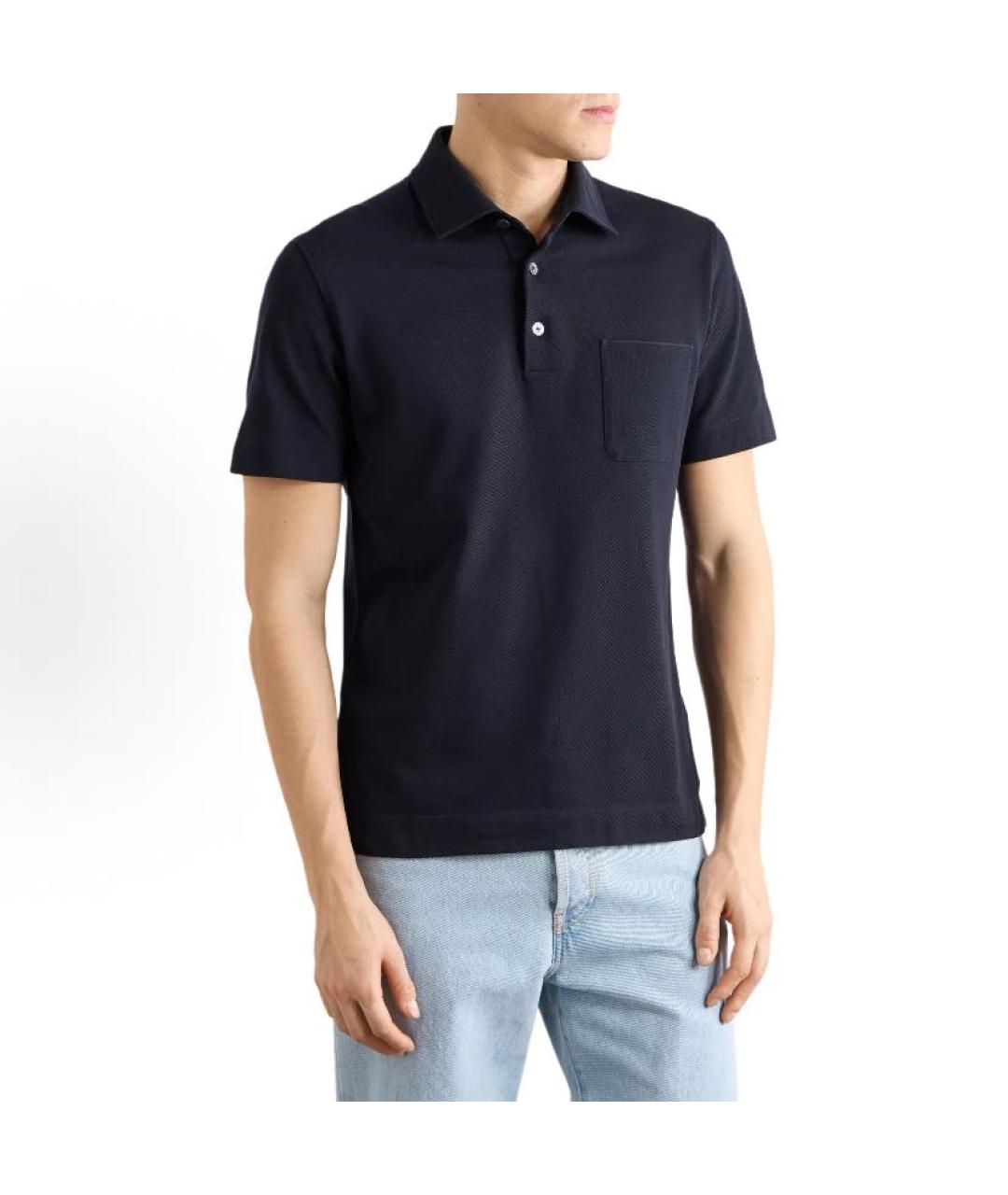 ERMENEGILDO ZEGNA Темно-синее хлопковое поло с коротким рукавом, фото 2