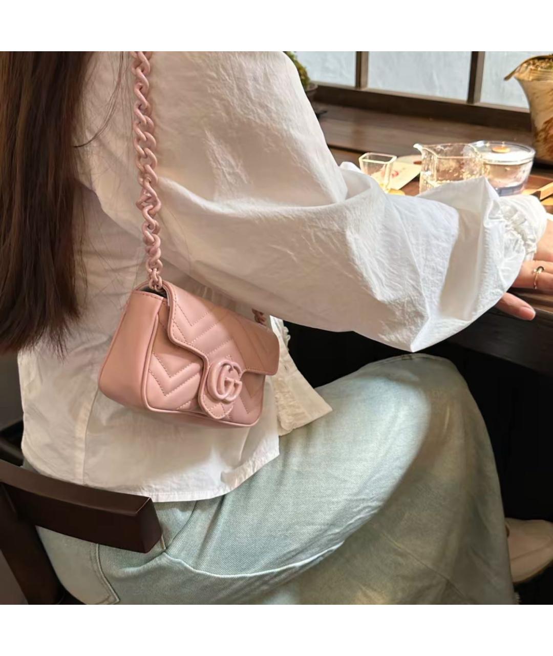 GUCCI Розовая кожаная сумка через плечо, фото 6