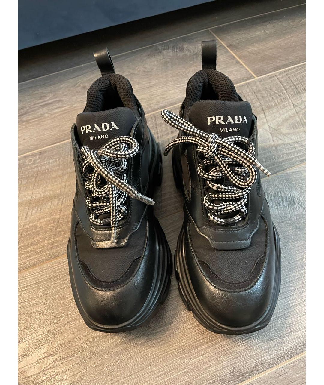 PRADA Черные кожаные кроссовки, фото 2