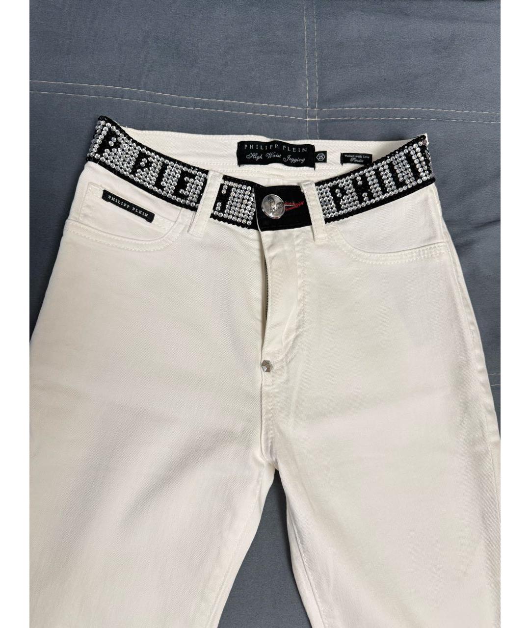 PHILIPP PLEIN Белые хлопко-эластановые джинсы слим, фото 5