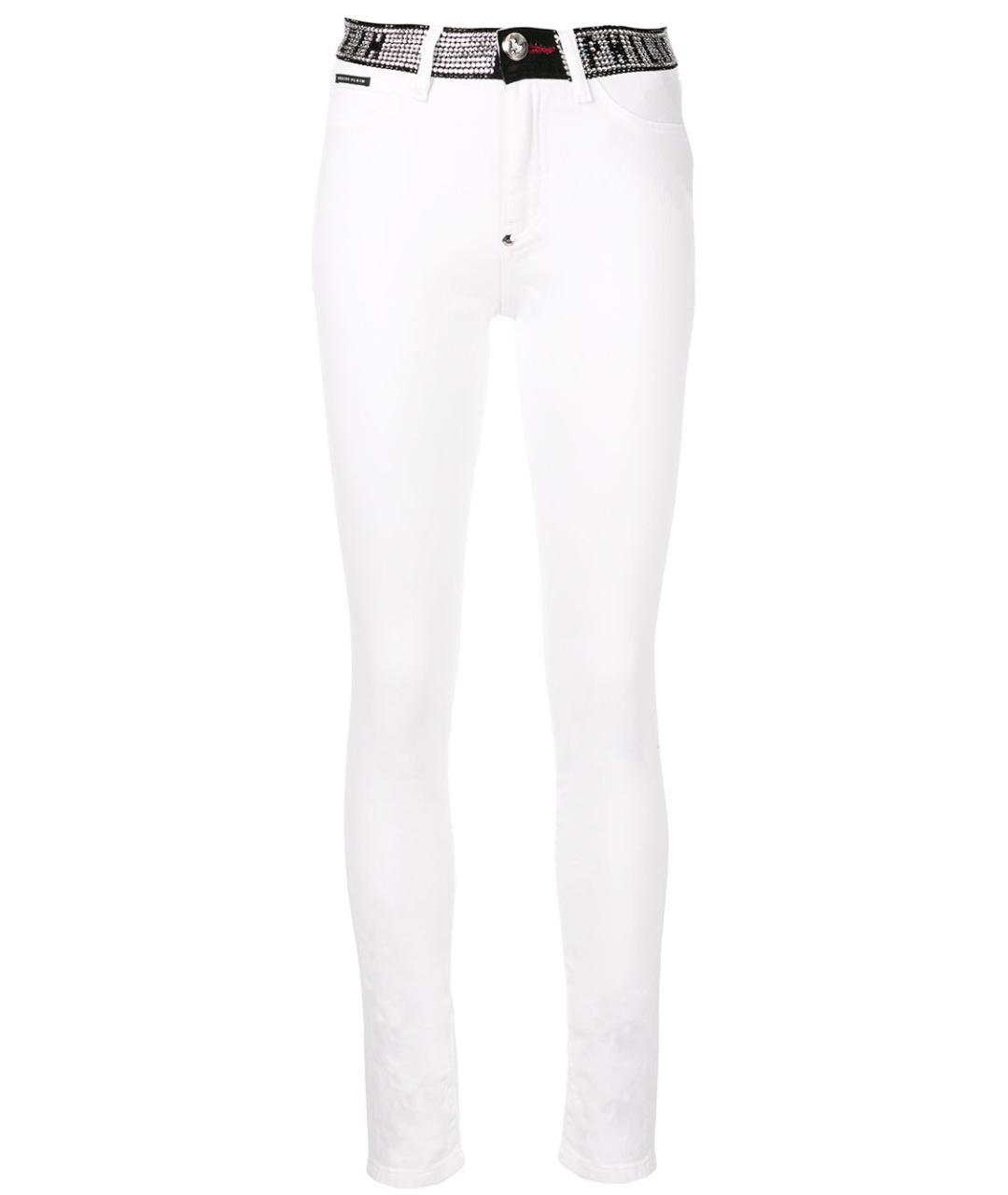 PHILIPP PLEIN Белые хлопко-эластановые джинсы слим, фото 1
