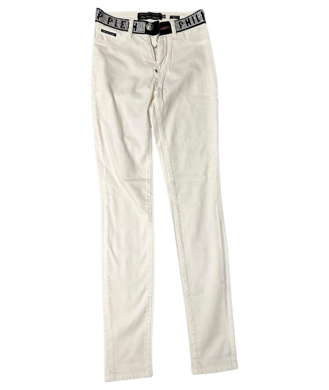 PHILIPP PLEIN Белые хлопко-эластановые джинсы слим, фото 3