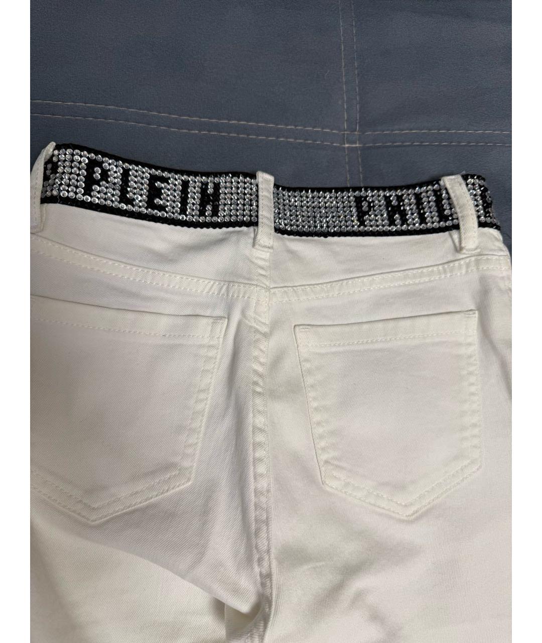 PHILIPP PLEIN Белые хлопко-эластановые джинсы слим, фото 6