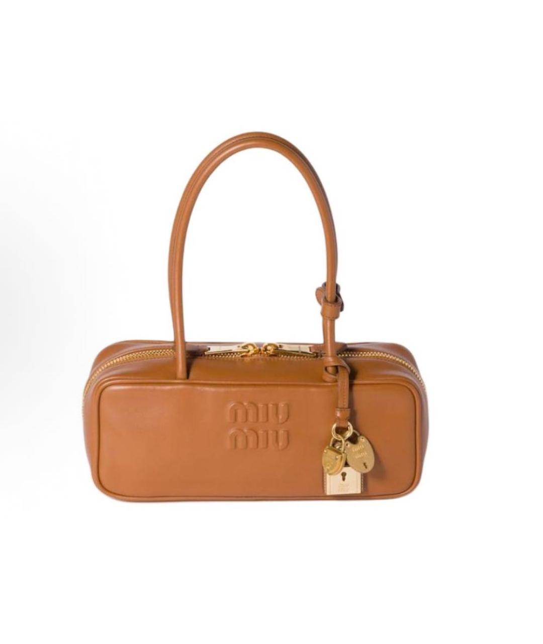 MIU MIU Коричневая кожаная сумка с короткими ручками, фото 6