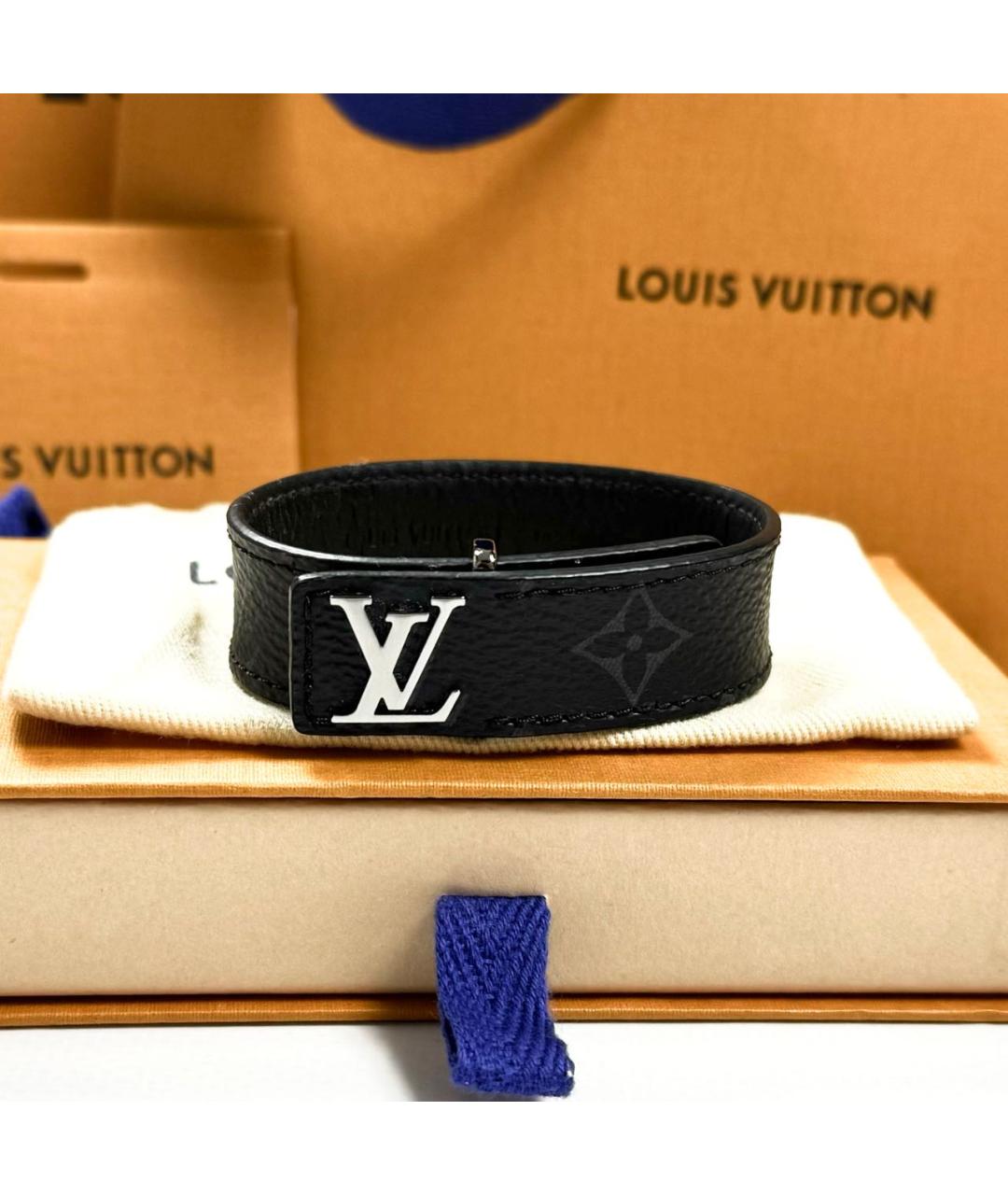 LOUIS VUITTON Черный кожаный браслет, фото 2