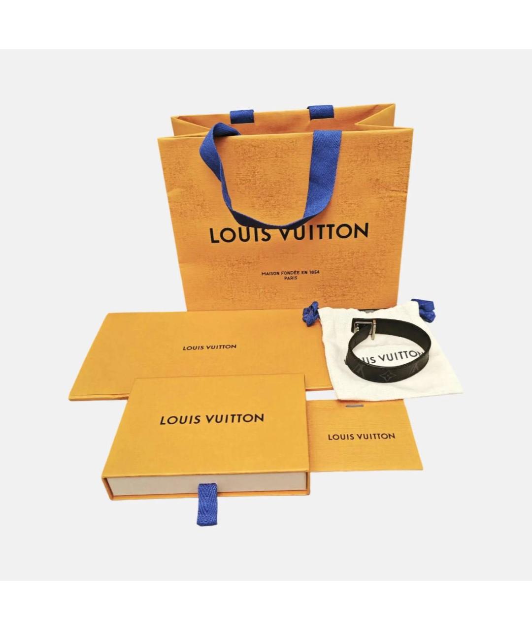 LOUIS VUITTON Черный кожаный браслет, фото 5
