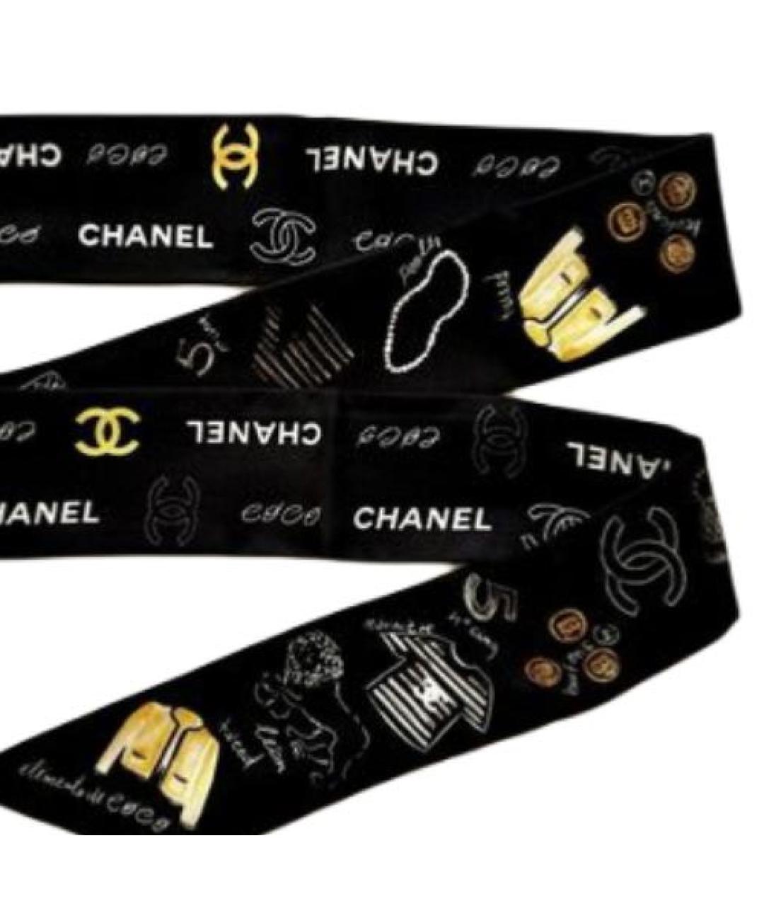 CHANEL Черный шелковый шарф, фото 3