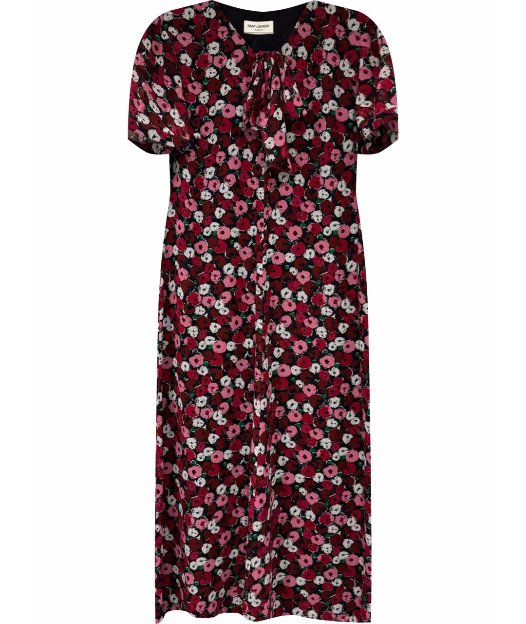 SAINT LAURENT Красное шелковое коктейльное платье, фото 1
