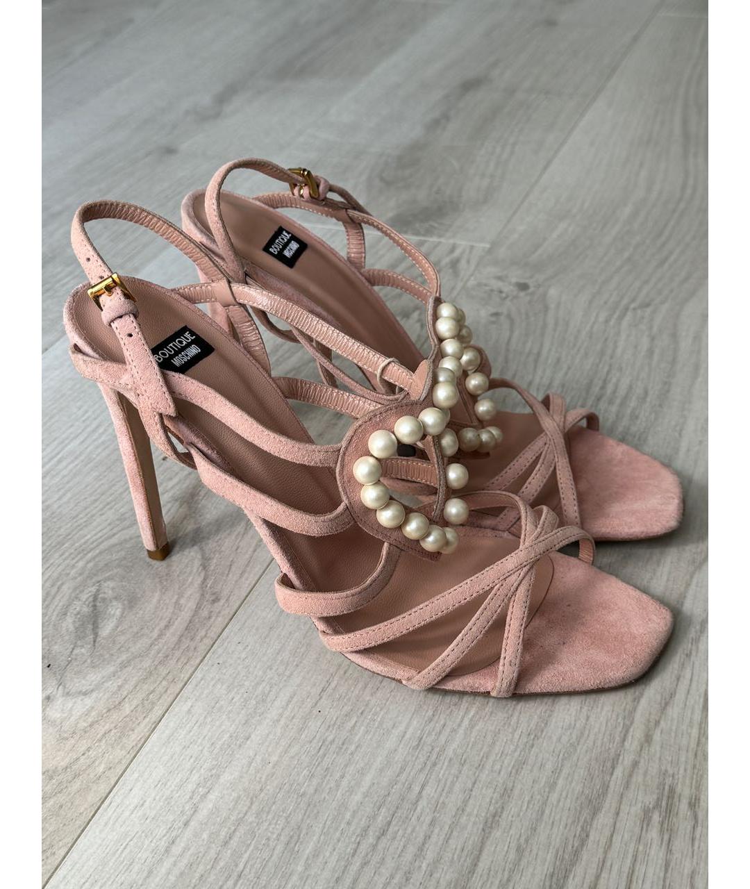 BOUTIQUE MOSCHINO Розовые замшевые босоножки, фото 9