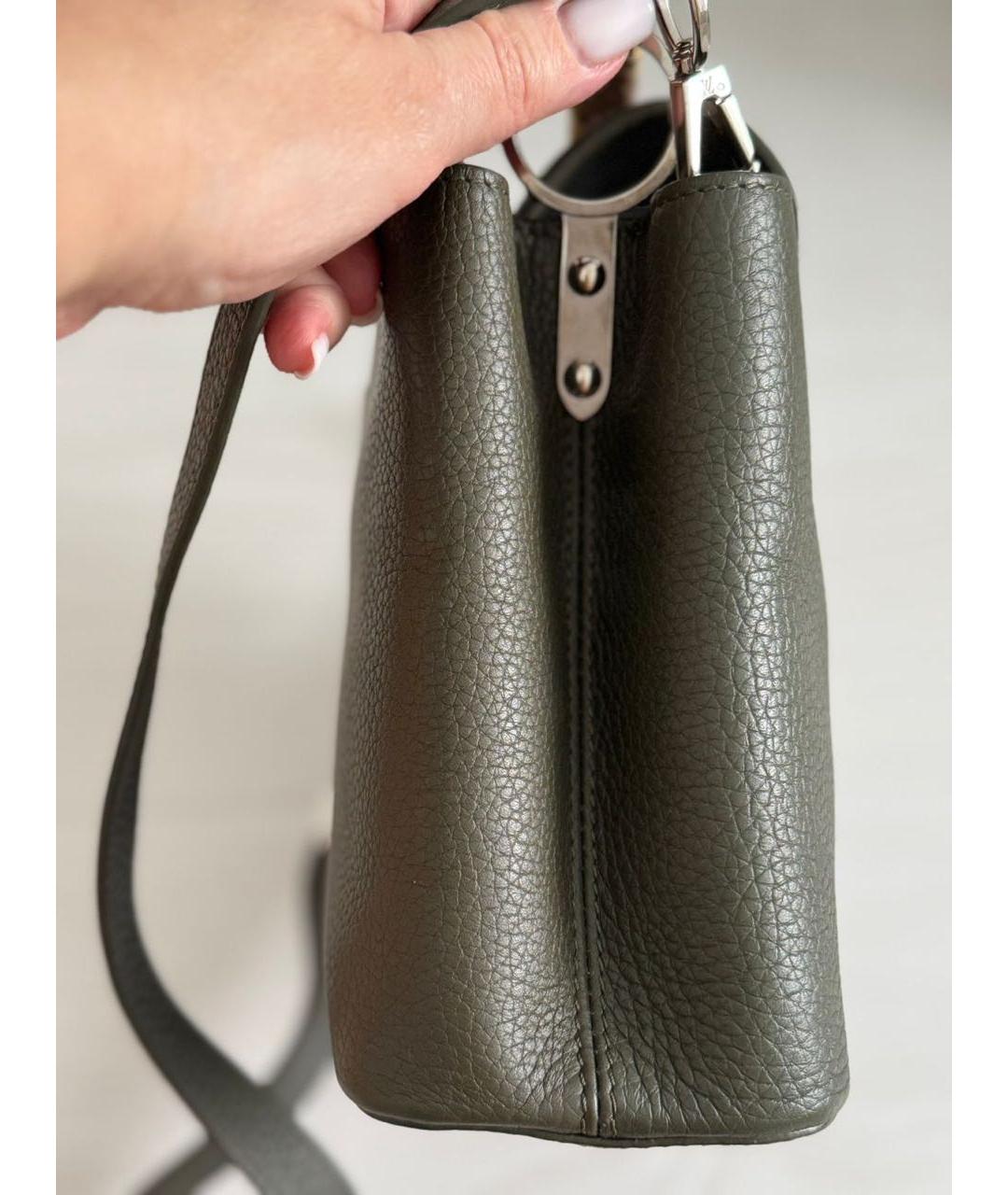 LOUIS VUITTON Хаки кожаная сумка с короткими ручками, фото 2