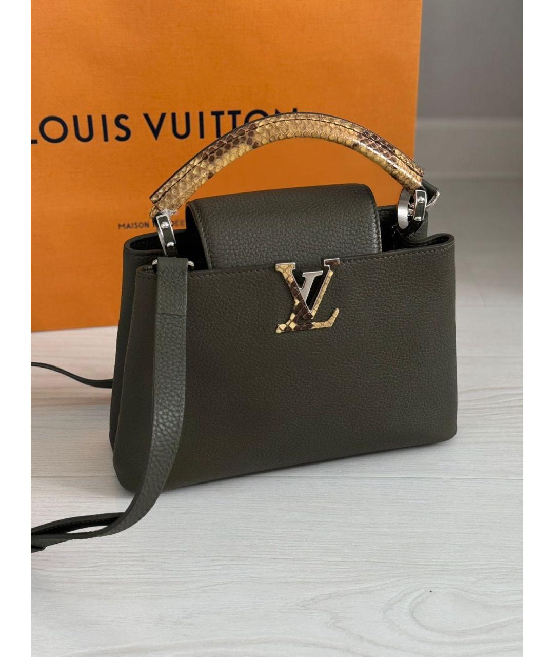 LOUIS VUITTON Хаки кожаная сумка с короткими ручками, фото 9