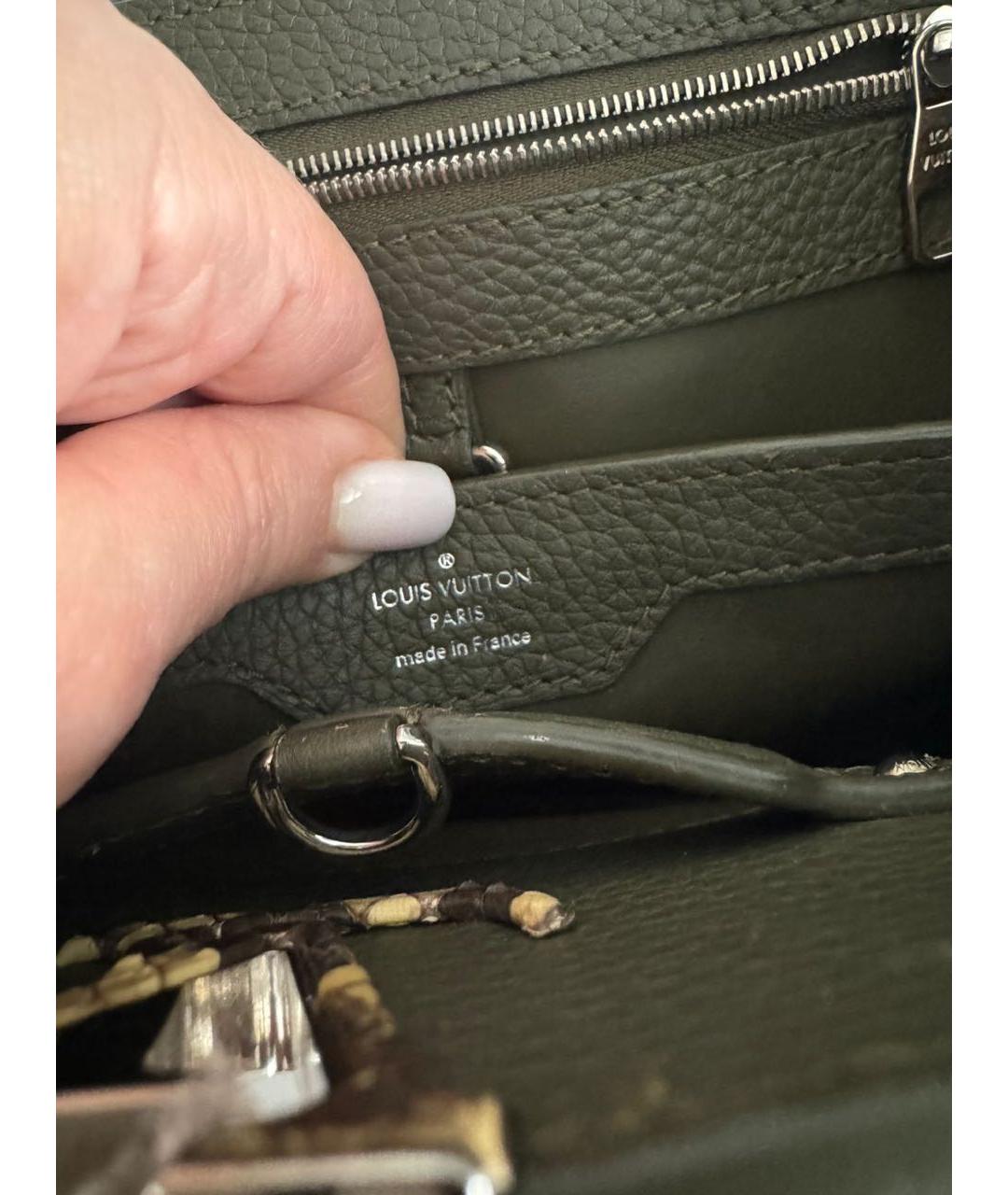 LOUIS VUITTON Хаки кожаная сумка с короткими ручками, фото 5