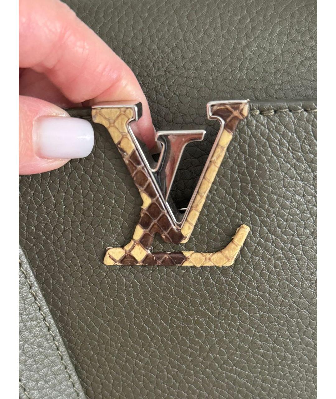 LOUIS VUITTON Хаки кожаная сумка с короткими ручками, фото 6