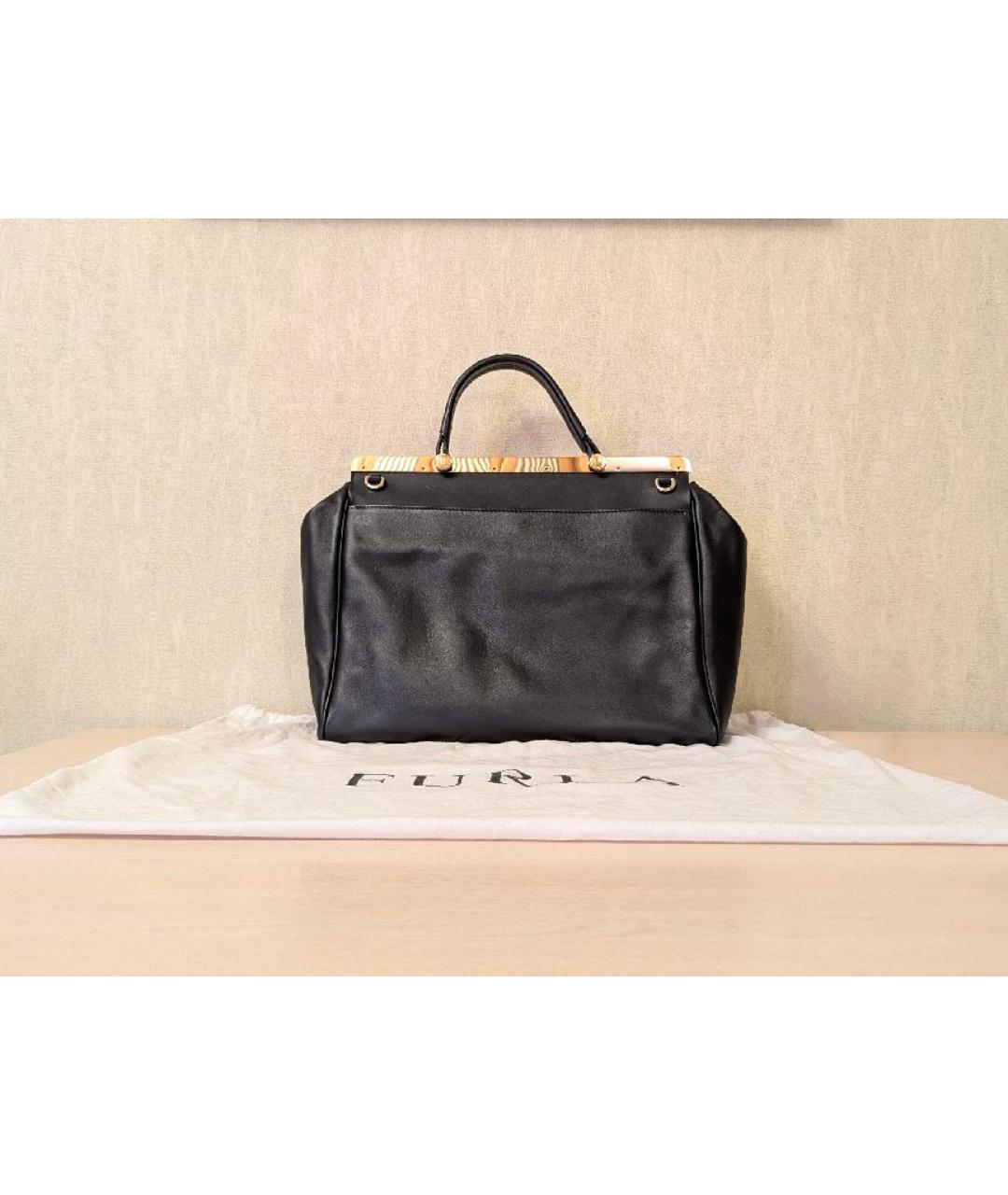 FURLA Черная кожаная сумка с короткими ручками, фото 3