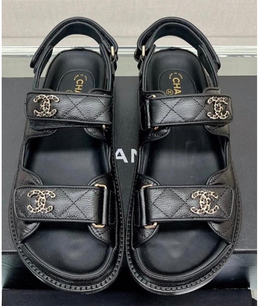CHANEL Черные кожаные сандалии, фото 3
