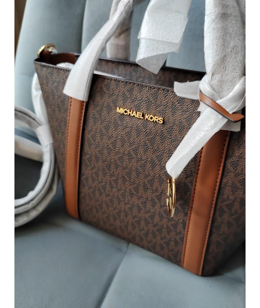 MICHAEL KORS Коричневая сумка с короткими ручками из искусственной кожи, фото 5