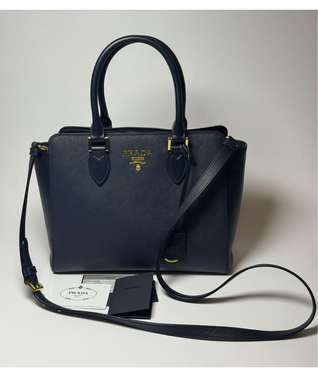 PRADA Темно-синяя кожаная сумка с короткими ручками, фото 9